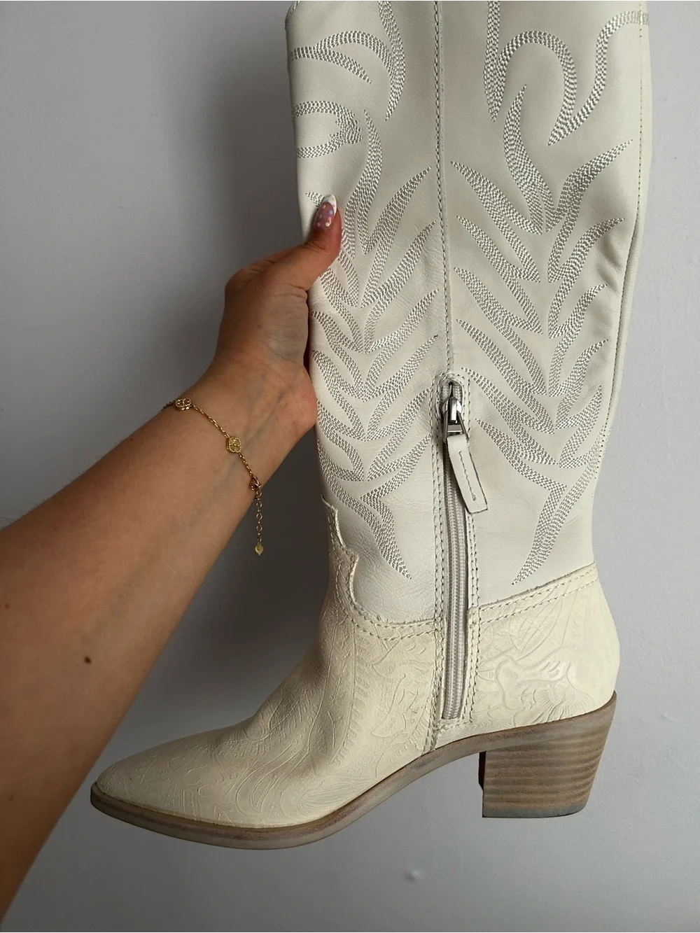Dolce Vita White/Cream Embossed Western Boots